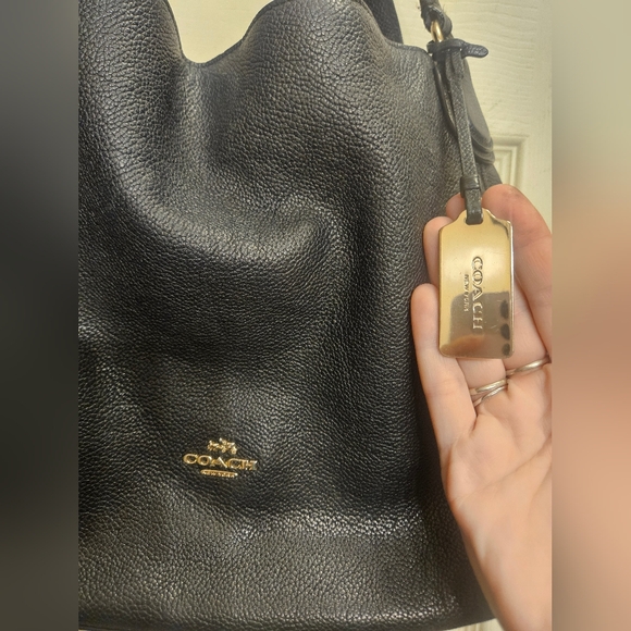 Coach edie black leather handbag shoulderbag purse - Picture 2 of 16